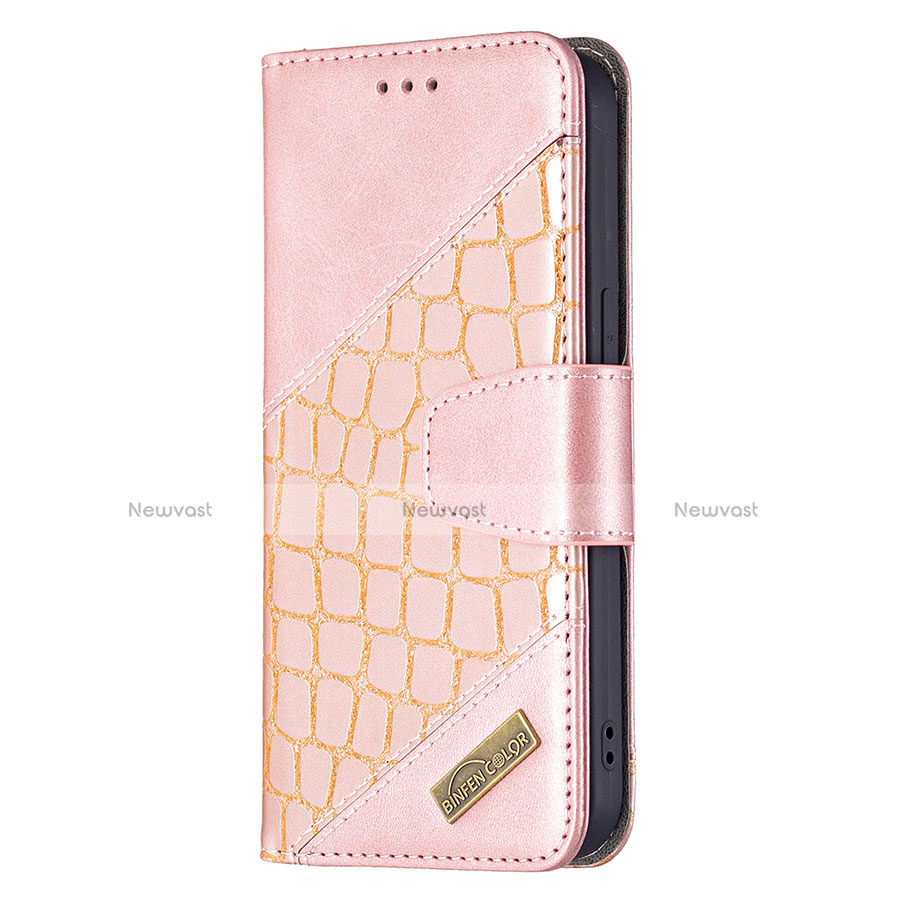 Leather Case Stands Fashionable Pattern Flip Cover L05 Holder for Apple iPhone 13 Rose Gold