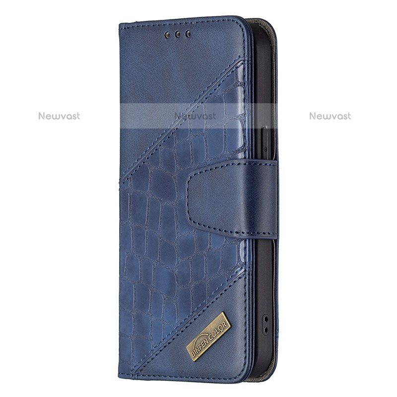 Leather Case Stands Fashionable Pattern Flip Cover L05 Holder for Apple iPhone 14 Pro Blue