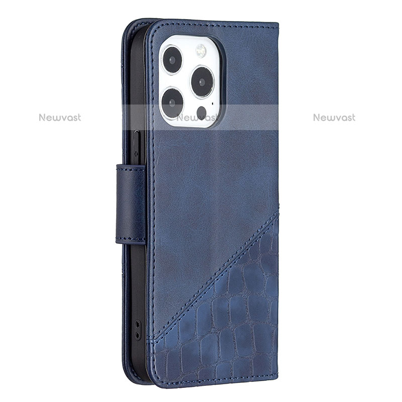 Leather Case Stands Fashionable Pattern Flip Cover L05 Holder for Apple iPhone 14 Pro Blue