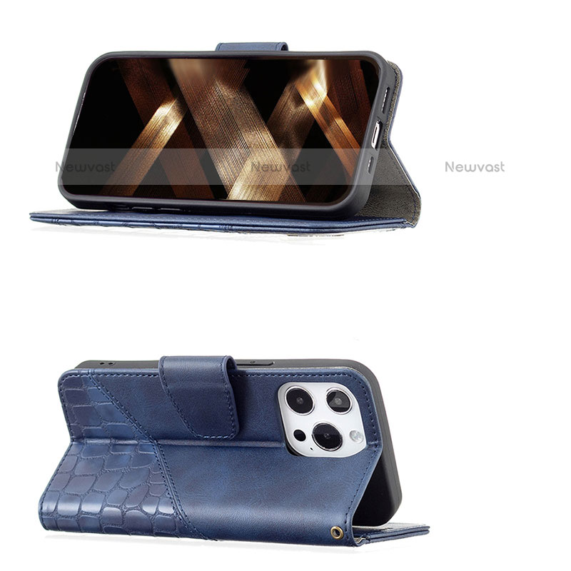 Leather Case Stands Fashionable Pattern Flip Cover L05 Holder for Apple iPhone 14 Pro Blue