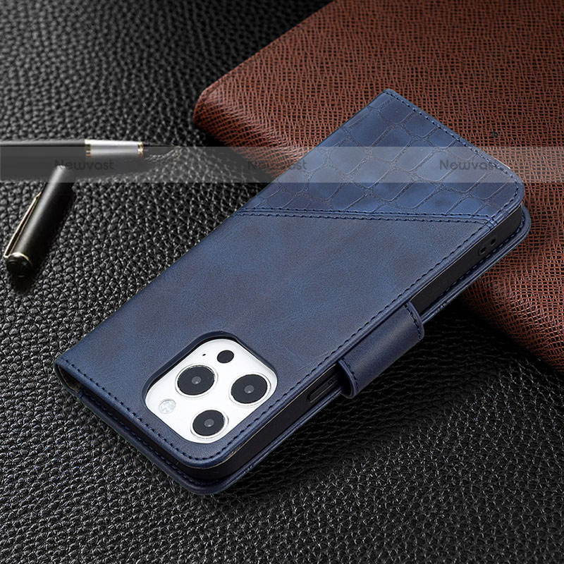 Leather Case Stands Fashionable Pattern Flip Cover L05 Holder for Apple iPhone 14 Pro Blue