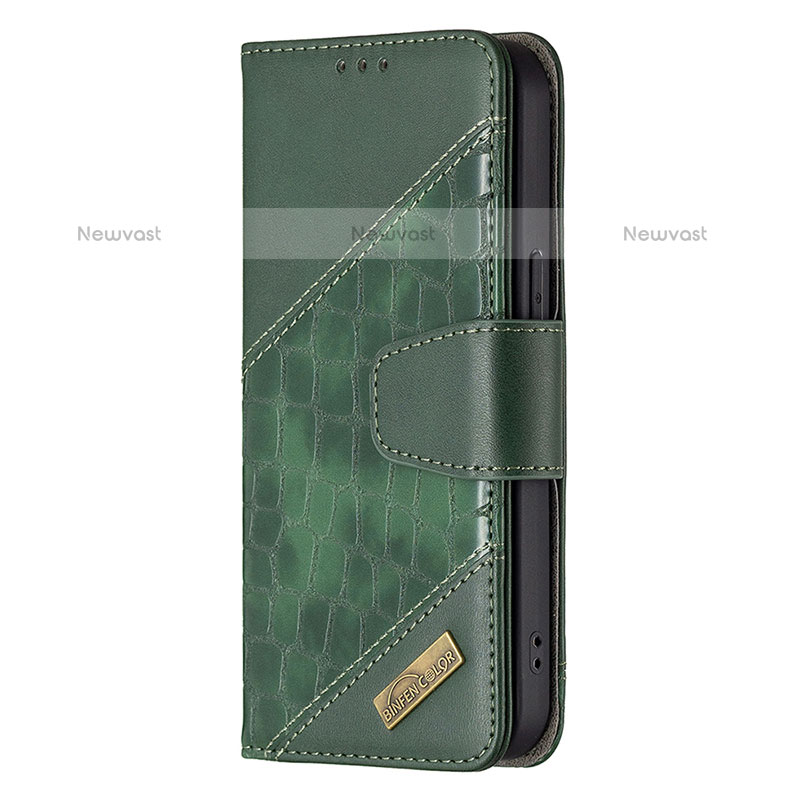 Leather Case Stands Fashionable Pattern Flip Cover L05 Holder for Apple iPhone 14 Pro Green