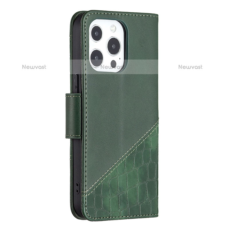 Leather Case Stands Fashionable Pattern Flip Cover L05 Holder for Apple iPhone 14 Pro Green