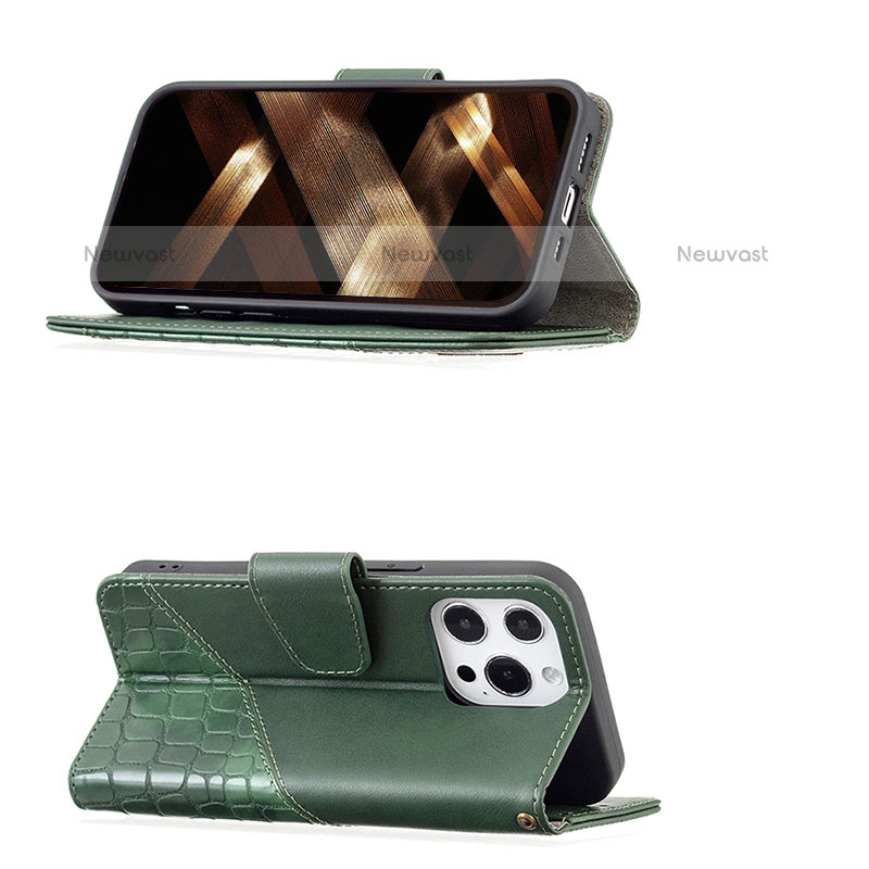 Leather Case Stands Fashionable Pattern Flip Cover L05 Holder for Apple iPhone 14 Pro Green