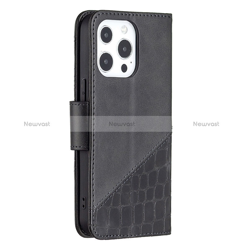 Leather Case Stands Fashionable Pattern Flip Cover L05 Holder for Apple iPhone 14 Pro Max Black