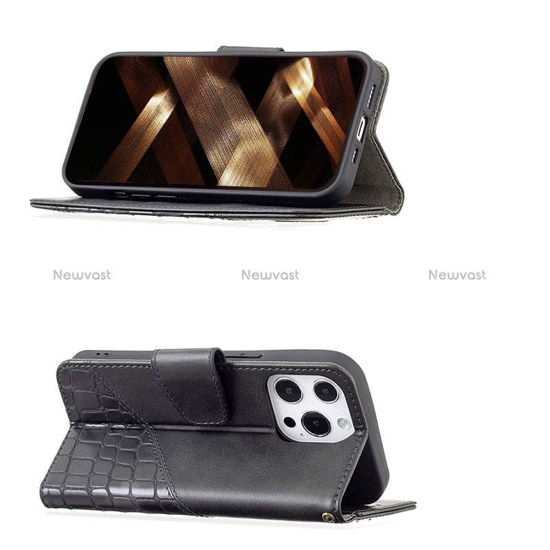 Leather Case Stands Fashionable Pattern Flip Cover L05 Holder for Apple iPhone 14 Pro Max Black