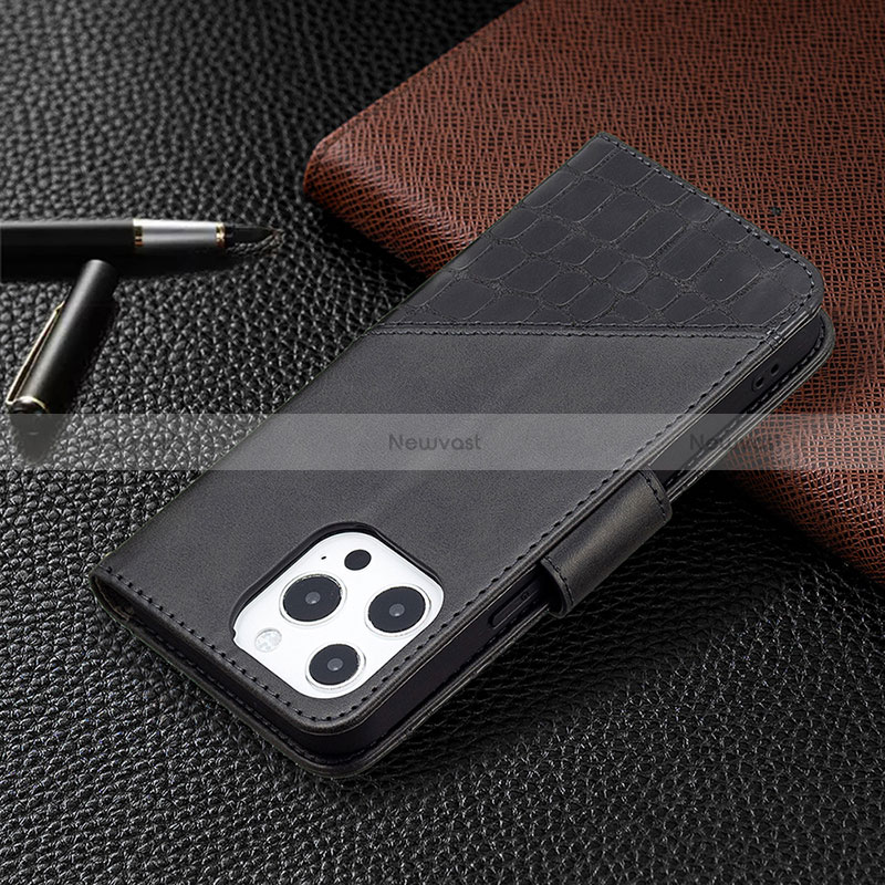 Leather Case Stands Fashionable Pattern Flip Cover L05 Holder for Apple iPhone 14 Pro Max Black