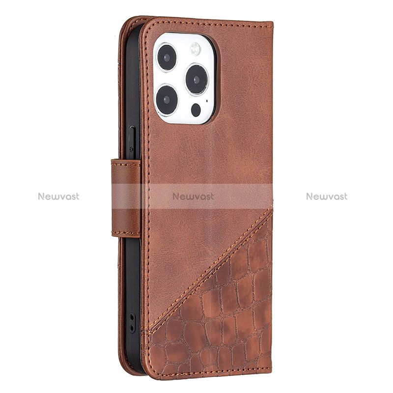 Leather Case Stands Fashionable Pattern Flip Cover L05 Holder for Apple iPhone 14 Pro Max Brown