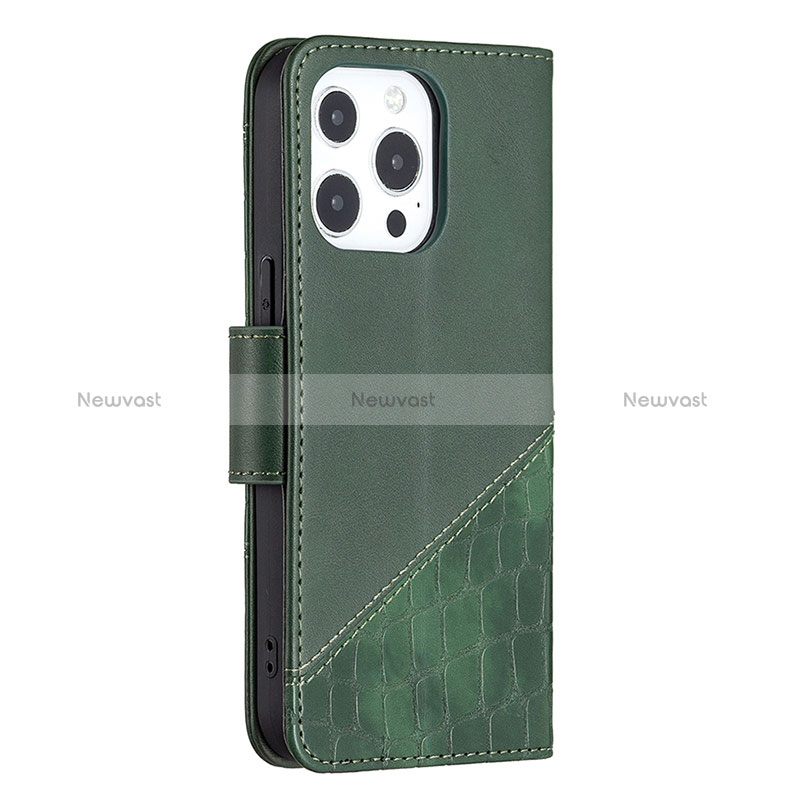 Leather Case Stands Fashionable Pattern Flip Cover L05 Holder for Apple iPhone 14 Pro Max Green