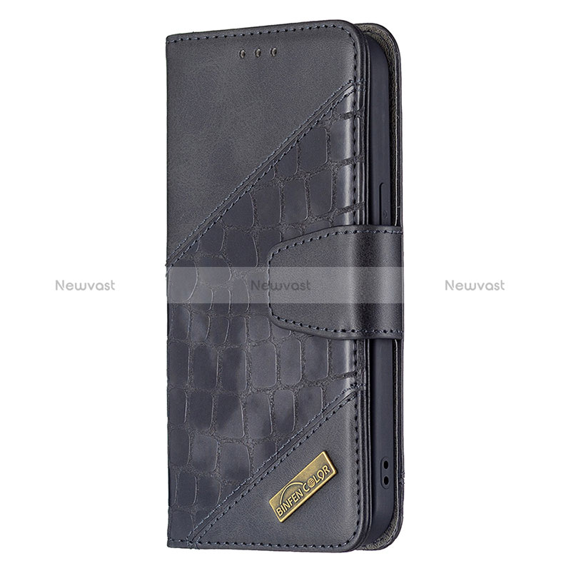 Leather Case Stands Fashionable Pattern Flip Cover L05 Holder for Apple iPhone 15 Black