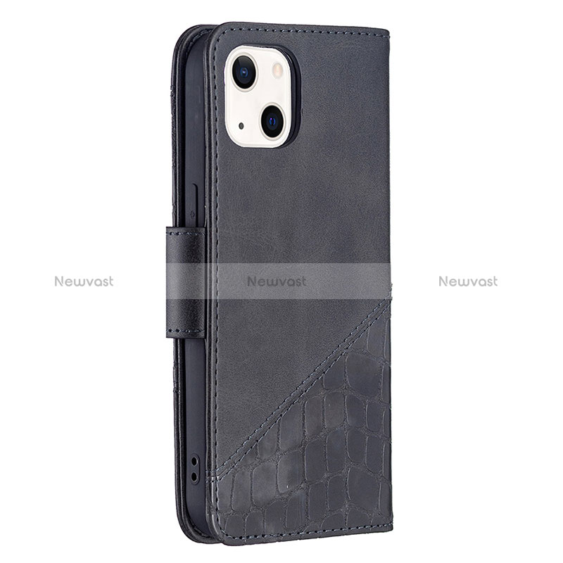 Leather Case Stands Fashionable Pattern Flip Cover L05 Holder for Apple iPhone 15 Black