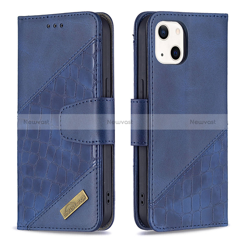 Leather Case Stands Fashionable Pattern Flip Cover L05 Holder for Apple iPhone 15 Blue