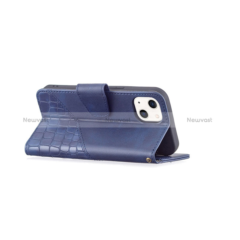 Leather Case Stands Fashionable Pattern Flip Cover L05 Holder for Apple iPhone 15 Blue