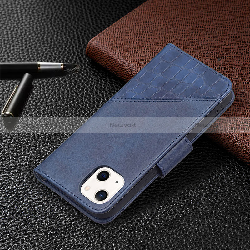 Leather Case Stands Fashionable Pattern Flip Cover L05 Holder for Apple iPhone 15 Blue