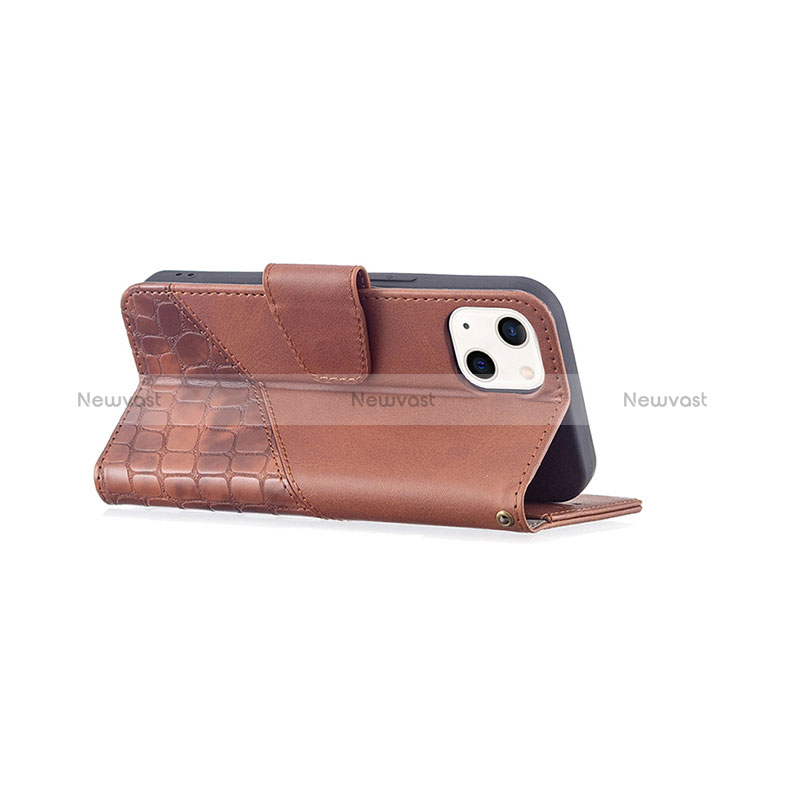 Leather Case Stands Fashionable Pattern Flip Cover L05 Holder for Apple iPhone 15 Brown