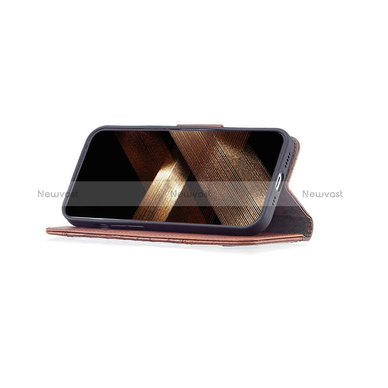 Leather Case Stands Fashionable Pattern Flip Cover L05 Holder for Apple iPhone 15 Brown