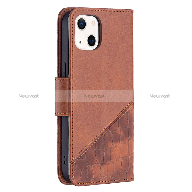 Leather Case Stands Fashionable Pattern Flip Cover L05 Holder for Apple iPhone 15 Brown