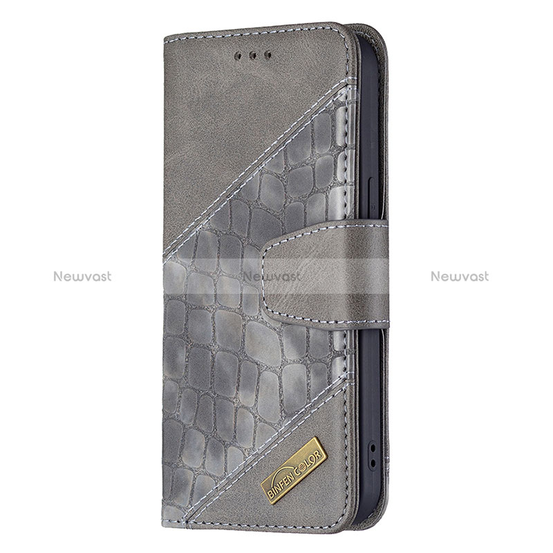 Leather Case Stands Fashionable Pattern Flip Cover L05 Holder for Apple iPhone 15 Gray