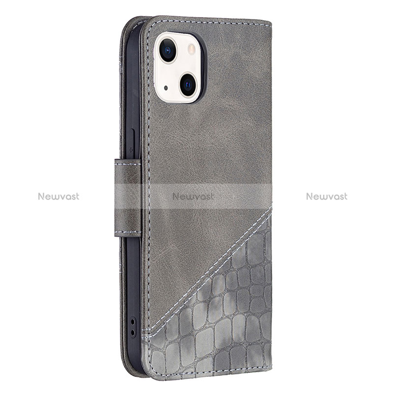 Leather Case Stands Fashionable Pattern Flip Cover L05 Holder for Apple iPhone 15 Gray