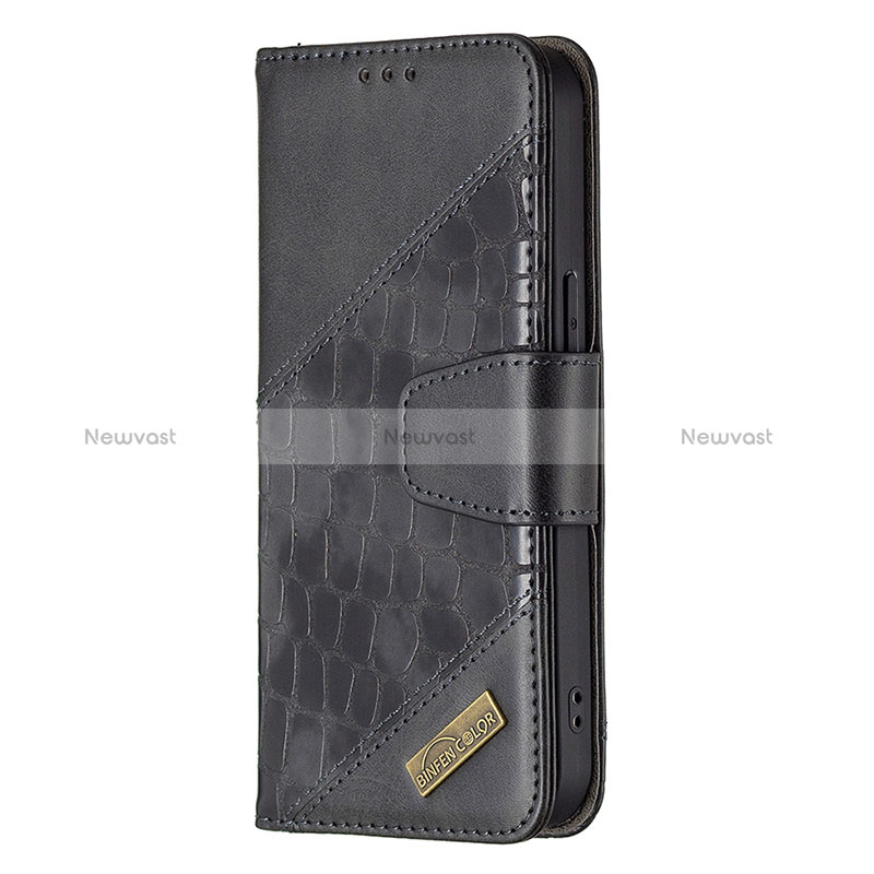 Leather Case Stands Fashionable Pattern Flip Cover L05 Holder for Apple iPhone 15 Pro Black