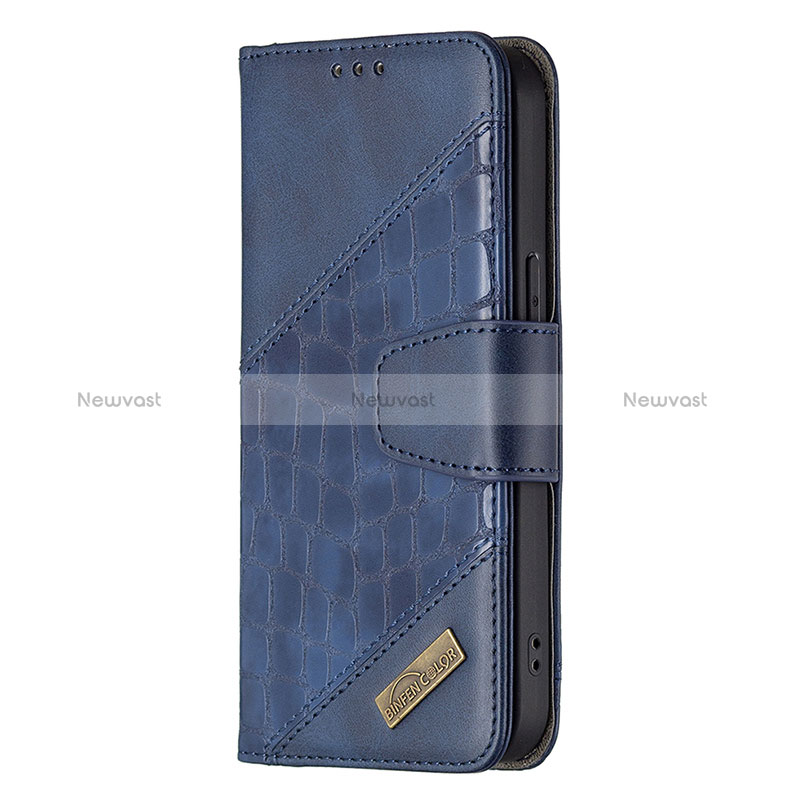 Leather Case Stands Fashionable Pattern Flip Cover L05 Holder for Apple iPhone 15 Pro Blue