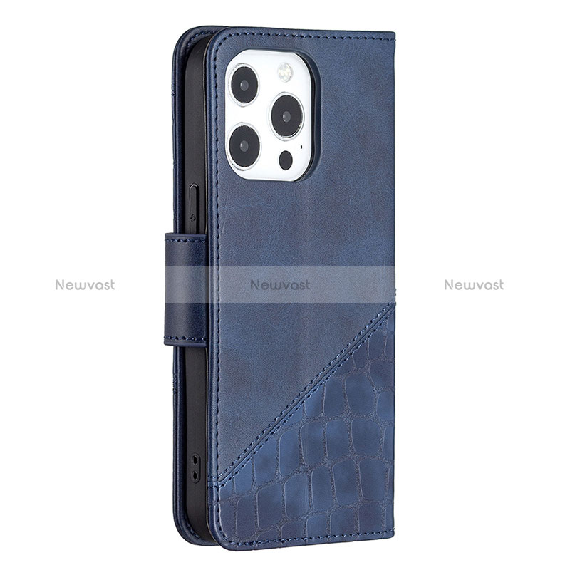 Leather Case Stands Fashionable Pattern Flip Cover L05 Holder for Apple iPhone 15 Pro Blue