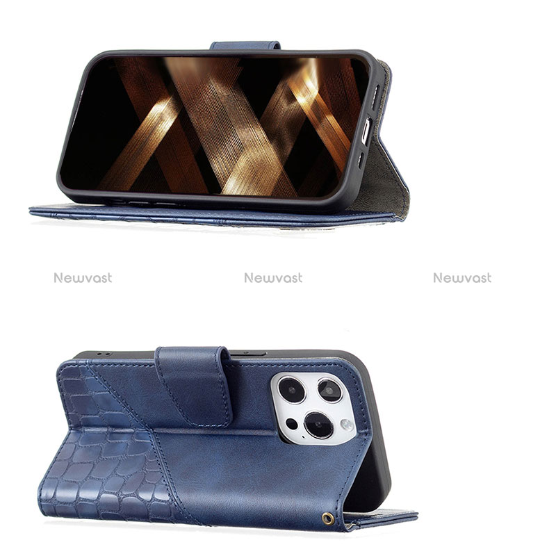 Leather Case Stands Fashionable Pattern Flip Cover L05 Holder for Apple iPhone 15 Pro Blue