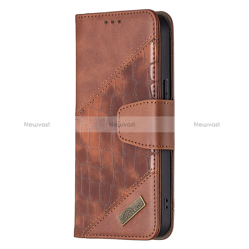 Leather Case Stands Fashionable Pattern Flip Cover L05 Holder for Apple iPhone 15 Pro Brown