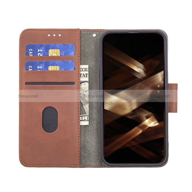 Leather Case Stands Fashionable Pattern Flip Cover L05 Holder for Apple iPhone 15 Pro Brown