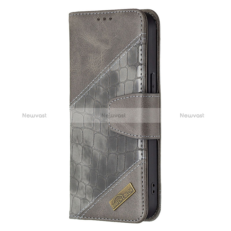 Leather Case Stands Fashionable Pattern Flip Cover L05 Holder for Apple iPhone 15 Pro Gray