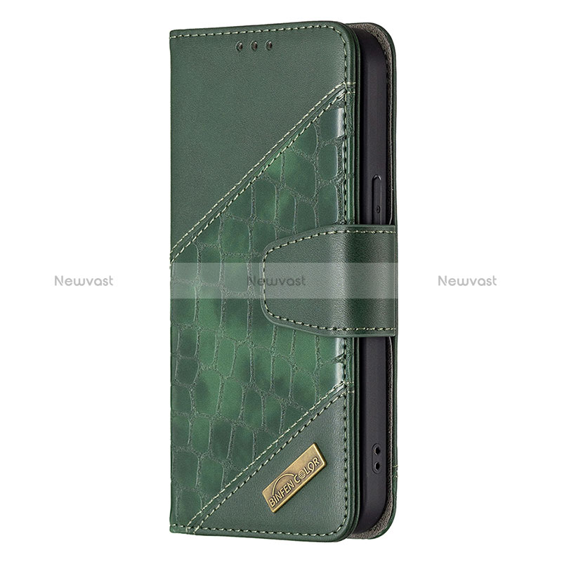 Leather Case Stands Fashionable Pattern Flip Cover L05 Holder for Apple iPhone 15 Pro Green