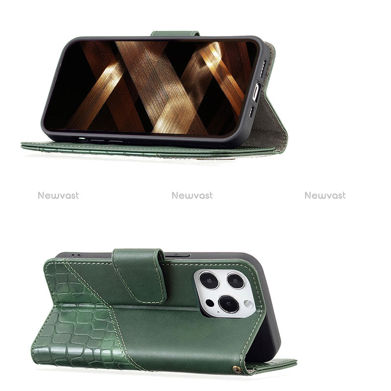 Leather Case Stands Fashionable Pattern Flip Cover L05 Holder for Apple iPhone 15 Pro Green