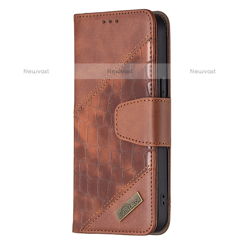 Leather Case Stands Fashionable Pattern Flip Cover L05 Holder for Apple iPhone 15 Pro Max Brown