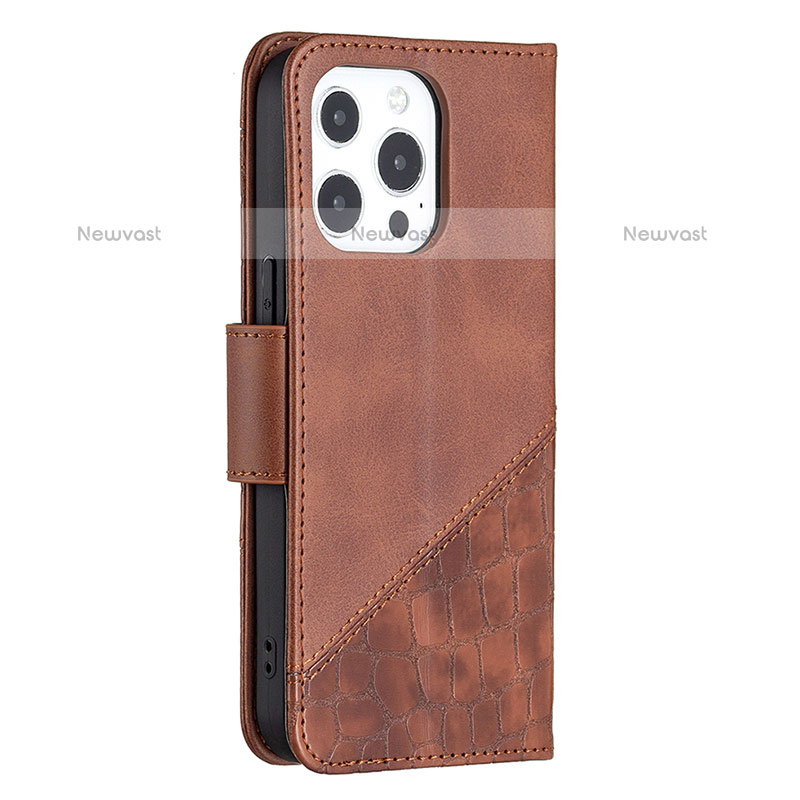 Leather Case Stands Fashionable Pattern Flip Cover L05 Holder for Apple iPhone 15 Pro Max Brown