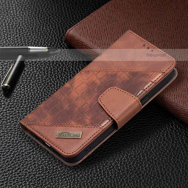 Leather Case Stands Fashionable Pattern Flip Cover L05 Holder for Apple iPhone 15 Pro Max Brown