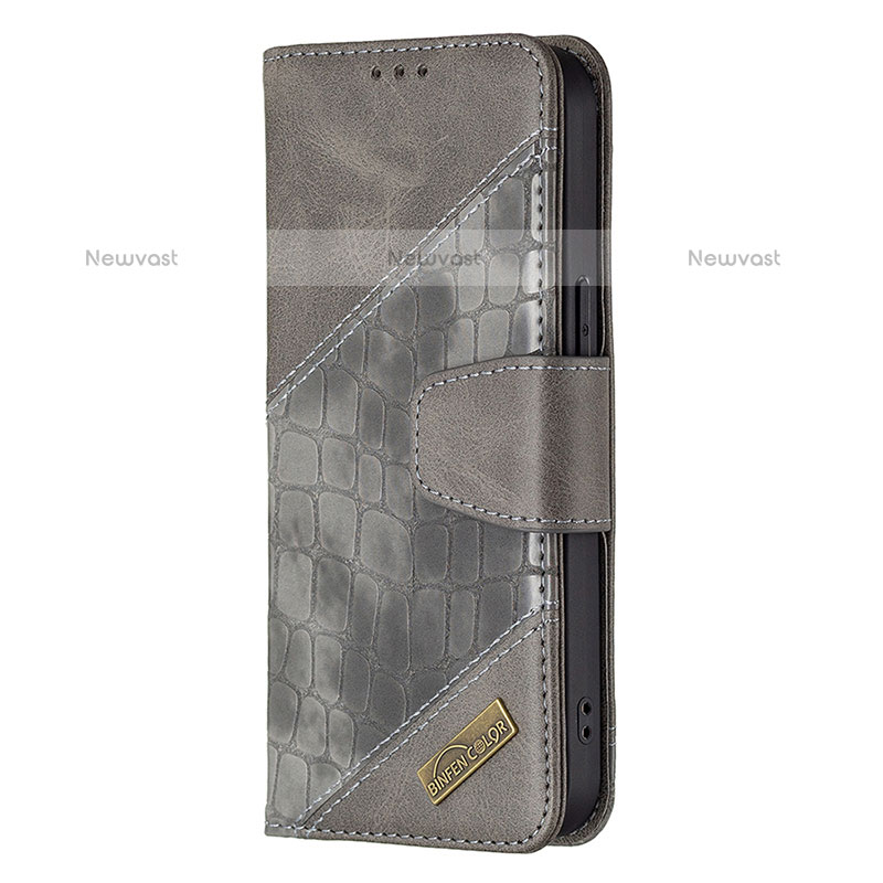 Leather Case Stands Fashionable Pattern Flip Cover L05 Holder for Apple iPhone 15 Pro Max Gray