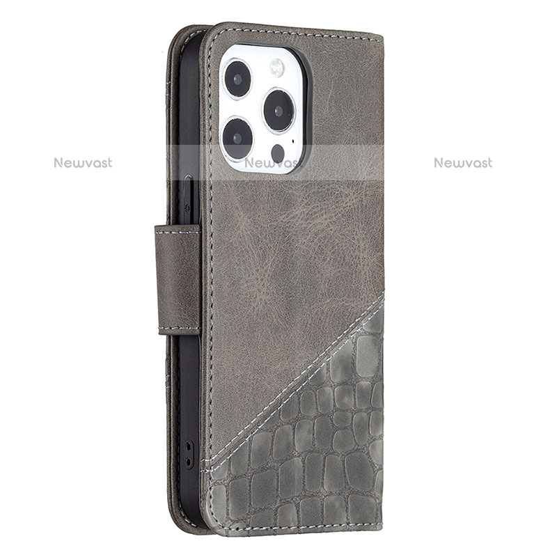 Leather Case Stands Fashionable Pattern Flip Cover L05 Holder for Apple iPhone 15 Pro Max Gray