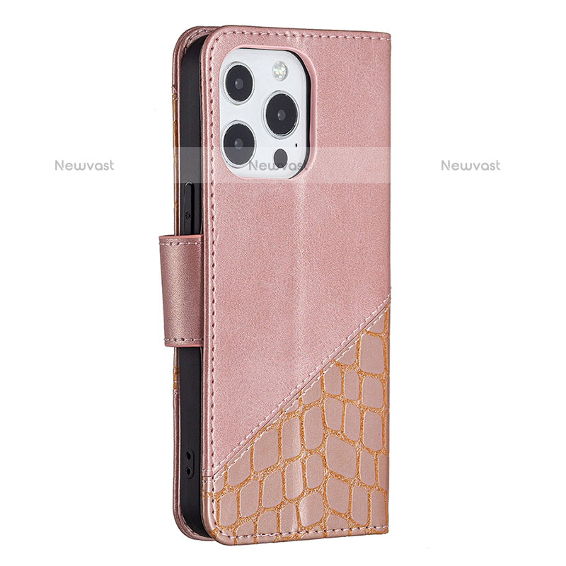 Leather Case Stands Fashionable Pattern Flip Cover L05 Holder for Apple iPhone 15 Pro Max Rose Gold