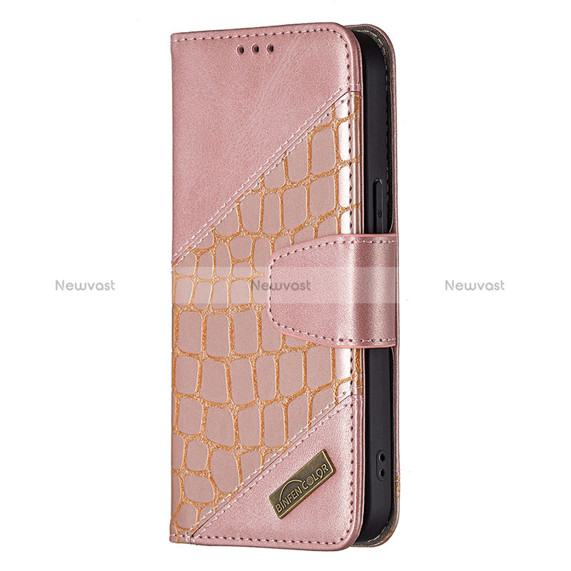 Leather Case Stands Fashionable Pattern Flip Cover L05 Holder for Apple iPhone 15 Pro Rose Gold