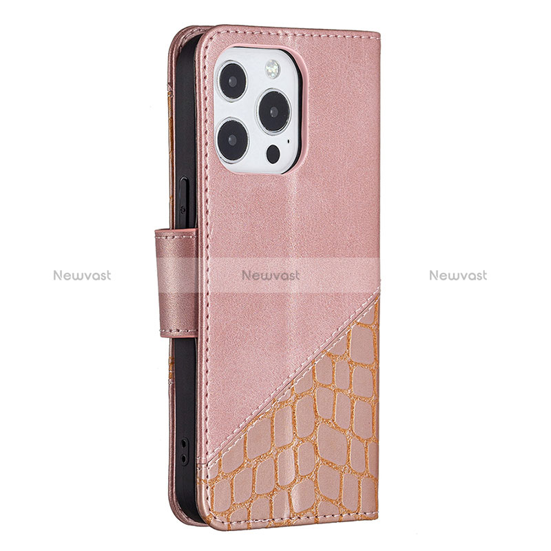 Leather Case Stands Fashionable Pattern Flip Cover L05 Holder for Apple iPhone 15 Pro Rose Gold