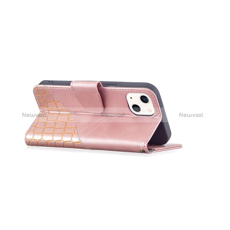 Leather Case Stands Fashionable Pattern Flip Cover L05 Holder for Apple iPhone 15 Rose Gold