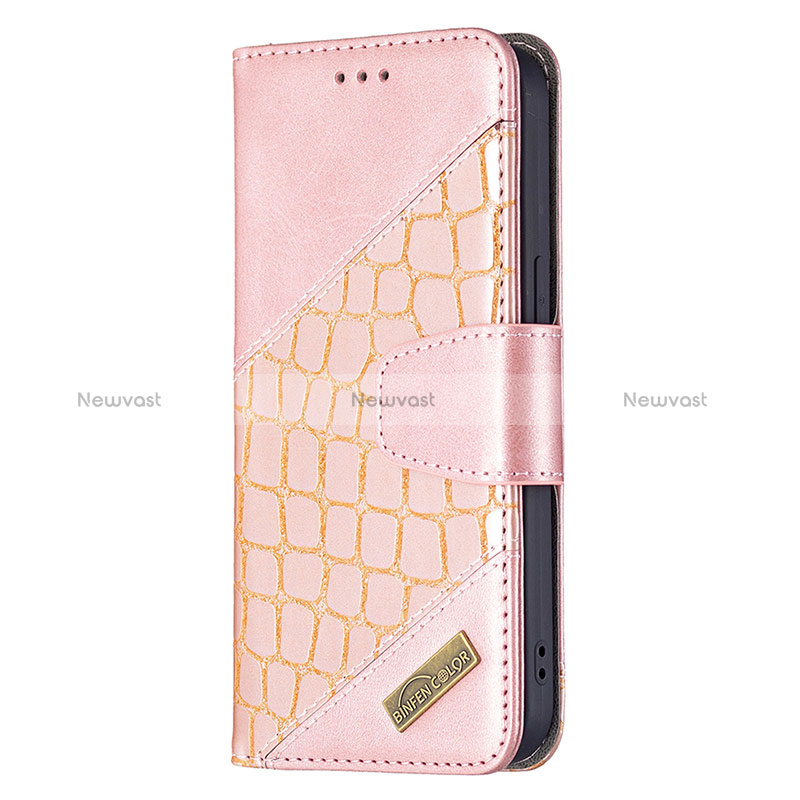 Leather Case Stands Fashionable Pattern Flip Cover L05 Holder for Apple iPhone 15 Rose Gold