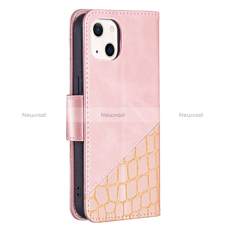 Leather Case Stands Fashionable Pattern Flip Cover L05 Holder for Apple iPhone 15 Rose Gold