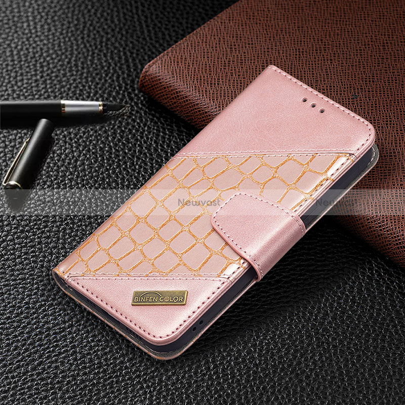 Leather Case Stands Fashionable Pattern Flip Cover L05 Holder for Apple iPhone 15 Rose Gold