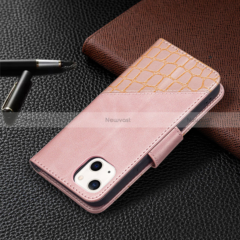 Leather Case Stands Fashionable Pattern Flip Cover L05 Holder for Apple iPhone 15 Rose Gold