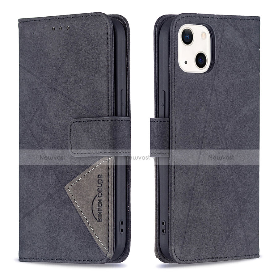 Leather Case Stands Fashionable Pattern Flip Cover L06 Holder for Apple iPhone 13 Black