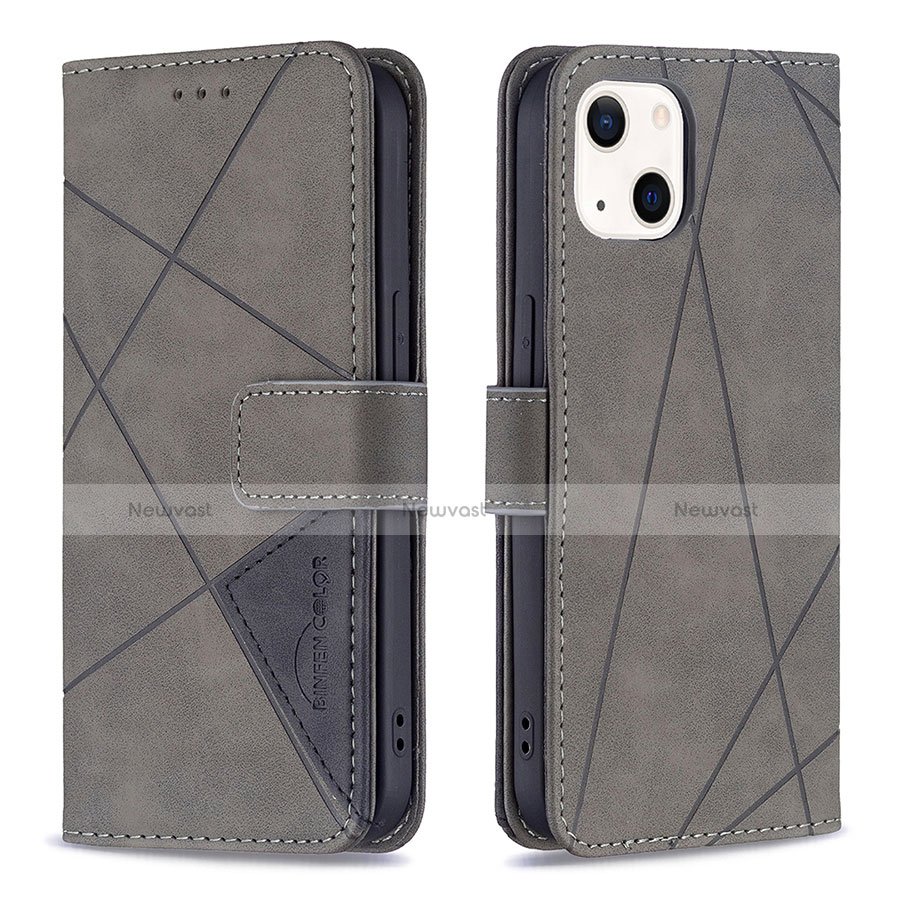 Leather Case Stands Fashionable Pattern Flip Cover L06 Holder for Apple iPhone 13 Gray