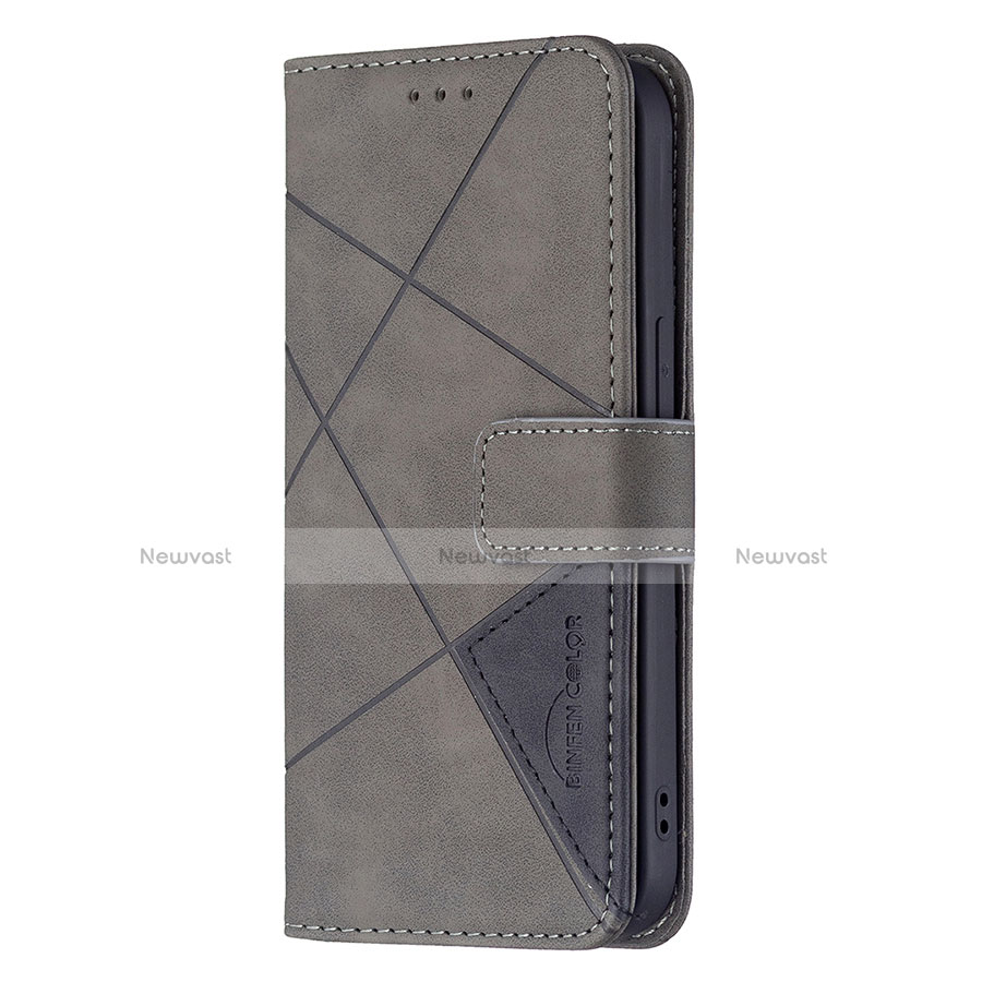 Leather Case Stands Fashionable Pattern Flip Cover L06 Holder for Apple iPhone 13 Gray