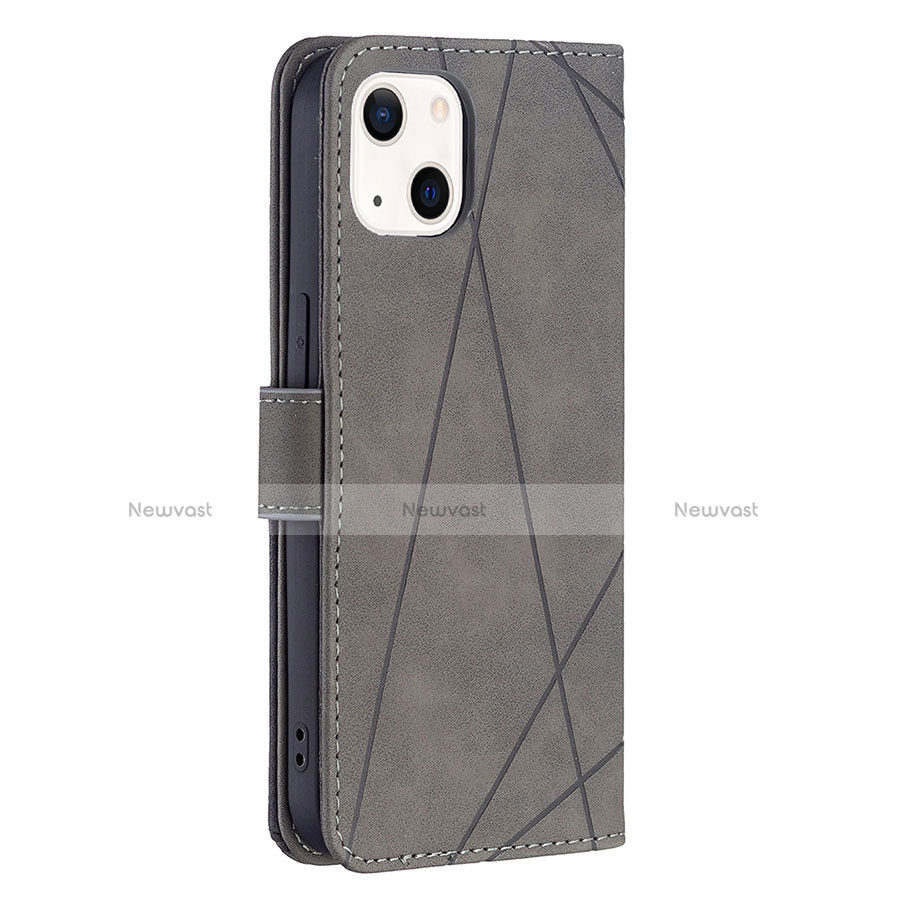 Leather Case Stands Fashionable Pattern Flip Cover L06 Holder for Apple iPhone 13 Gray