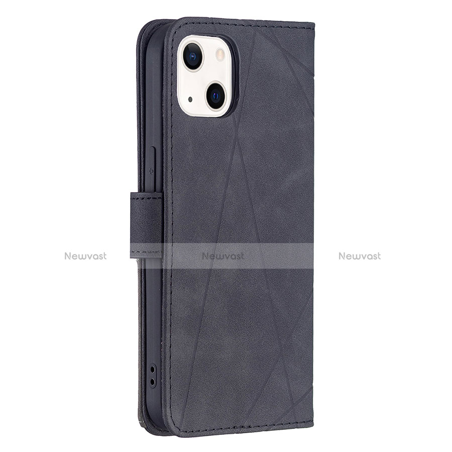 Leather Case Stands Fashionable Pattern Flip Cover L06 Holder for Apple iPhone 13 Mini Black